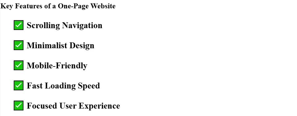one-page website features