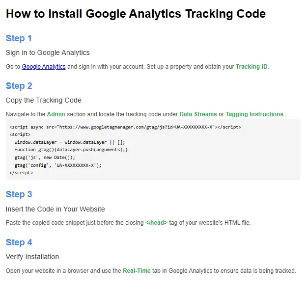 tracking code installation