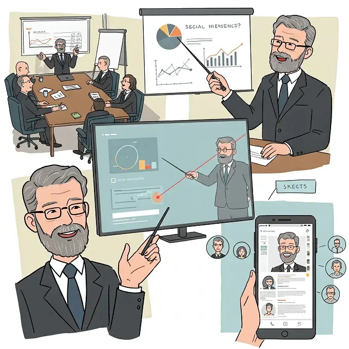 A person in various professional settings